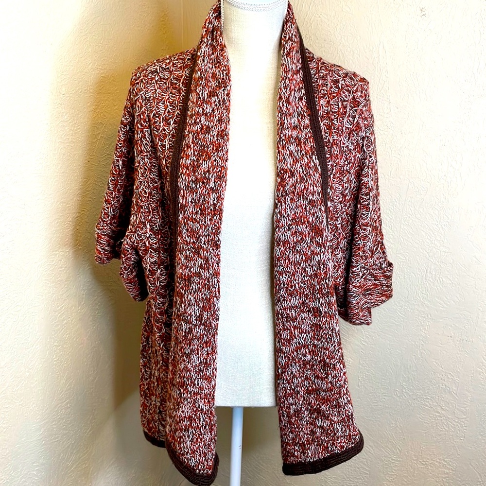 Cato Marled Rust and Cream Open Front Cardigan